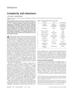 Colloquium  Complexity and robustness J. M. Carlson*† and John Doyle‡ *Department of Physics, University of California, Santa Barbara, CA 93106; and ‡Control and Dynamical Systems, California Institute of Technolog