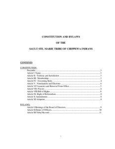 CONSTITUTION AND BYLAWS OF THE SAULT STE. MARIE TRIBE OF CHIPPEWA INDIANS
