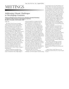 Eos, Vol. 93, No. 14, 3 AprilMEETINGs Addressing Climate Challenges in Developing Countries Advanced Study Program/Early Career Scientist Assembly Workshop