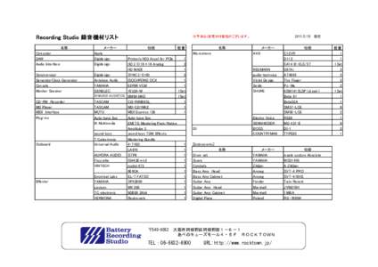 Recording Studio 録音機材リスト Computer DAW Audio Interface  名称