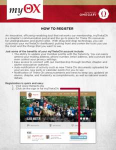 HOW TO REGISTER An innovative, efficiency-enabling tool that networks our membership, myThetaChi is a chapter’s communication portal and the go-to place for Theta Chi resources for undergraduates and alumni alike. With