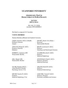 STANFORD UNIVERSITY Administrative Panel on Human Subjects in Medical ResearchIRB #6: Roster Palo Alto, CA 94306