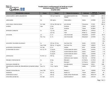 Produits dont le remboursement est limité par un prix maximum payable (PMP) à compter du 15 juillet 2013 Dénomination commune acétaminophène/ codéine (phosphate de)