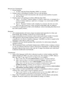 Bottom Line Amendments 1. Extend deadline a. As done with Safe Patient Handling (SPH); see rationale 2. Expand scope to all healthcare facilities, services, and operations a. Long Term Care and Corrections have the most 