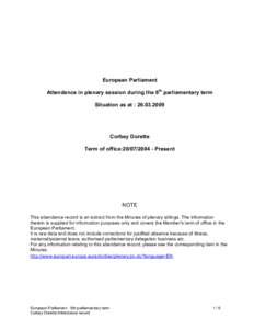 European Parliament Attendance in plenary session during the 6th parliamentary term Situation as at : [removed]Corbey Dorette Term of office:[removed]Present