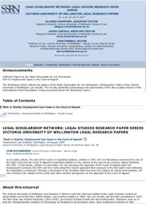 LEGAL SCHOLARSHIP NETWORK: LEGAL STUDIES RESEARCH PAPER SERIES VICTORIA UNIVERSITY OF WELLINGTON LEGAL RESEARCH PAPERS Vol. 4, No. 30: Oct 27, 2014  ALLEGRA CRAWFORD, ASSISTANT EDITOR