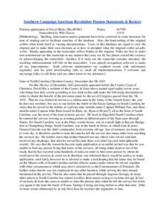 Southern Campaign American Revolution Pension Statements & Rosters Pension application of David Hicks (Hix)R5063 Nancy fn75SC Transcribed by Will Graves[removed]