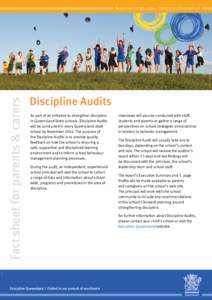 Department of Education, Training and Employment  Photography: Lime Discipline Audits As part of an initiative to strengthen discipline