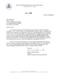 TSCA Sinker Petition; Letter of Receipt