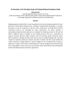 An Atomistic, First-Principles Study of N-Doped Reduced Graphene Oxide Shyamal Buch Vista del Lago High School, Folsom, CA, U.S.A. Under the direction of Prof. Jeff Grossman and Mr. Priyank Kumar Massachusetts Institute 