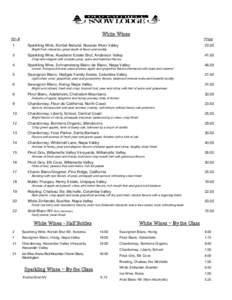 White Wines Bin # Price  1