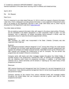 IT[removed]GIL[removed]APPORTIONMENT – Sales Factor General explanation of the sales factor sourcing rules for software and related services. April 2, 2014 Re: