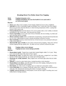 Breaking Down Two Myths About Tree Topping Myth: Truth: Topping invigorates a tree. Topping immediately decreases the health of a tree and sends it