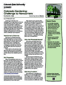 Colorado Gardening: Challenge to Newcomers Fact Sheet No.	[removed]Gardening Series| Basics