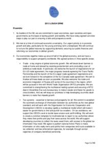 2013 LOUGH ERNE Preamble 1. As leaders of the G8, we are committed to open economies, open societies and open governments as the basis of lasting growth and stability. We have today agreed concrete steps to play our part