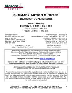 9  S T R I V IN G F O R E XC EL L EN C E SUMMARY ACTION MINUTES BOARD OF SUPERVISORS