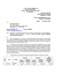 F. No. J[removed]IA-II (I) Government of India Ministry of Environment and Forests (I.A. Division) Paryavaran Bhawan CGO Complex, Lodhi Road