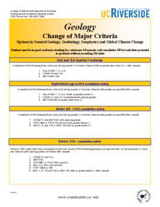 College of Natural and Agricultural Sciences Undergraduate Academic Advising Center 1223 Pierce Hall · Geology Change of Major Criteria