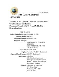 AWSFL008-DS3  NSF Award Abstract - #Volatiles in the Central American Volcanic Arc: Constraints on Subduction