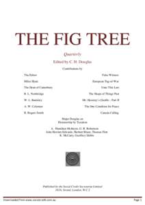 THE FIG TREE Quarterly Edited by C. H. Douglas Contributions by The Editor