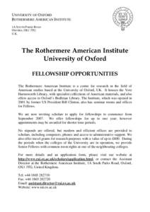 UNIVERSITY OF OXFORD ROTHERMERE AMERICAN INSTITUTE 1A SOUTH PARKS ROAD OXFORD, OX1 3TG U.K.
