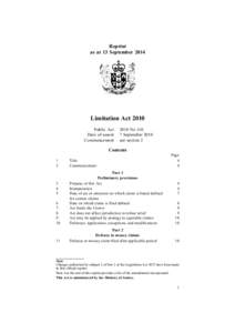 Reprint as at 13 September 2014 Limitation Act 2010 Public Act Date of assent