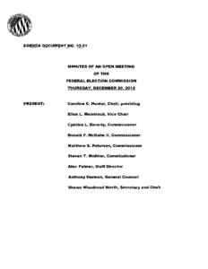 AGENDA DOCUMENT NO[removed]MINUTES OF AN OPEN MEETING OF THE FEDERAL ELECTION COMMISSION THURSDAY, DECEMBER 20, 2012