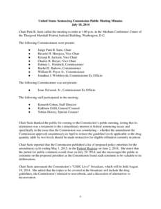 United States Sentencing Commission Public Meeting Minutes July 18, 2014 Chair Patti B. Saris called the meeting to order at 1:00 p.m. in the Mecham Conference Center of the Thurgood Marshall Federal Judicial Building, W