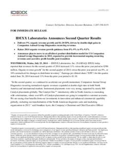 IDEXX Laboratories Announces First Quarter Results
