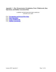 Appendix C – Flow Measurements, Precipitation, Water Withdrawals, Dam Operations, and Habitat Assessment Data LAMPREY RIVER BASELINE FISH SAMPLING AUGUST 25-29, 2003  C-1 – Precipitation and Stream Flow Data