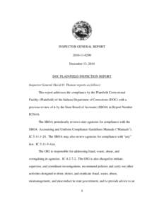 INSPECTOR GENERAL REPORT[removed]December 13, 2010 DOC PLAINFIELD INSPECTION REPORT Inspector General David O. Thomas reports as follows: