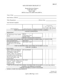 SPA 27 RCRA REVISION CHECKLIST 213 Burden Reduction Initiative 71 FR[removed]April 4, 2006 (RCRA Cluster XVI, HSWA/Non-HSWA)