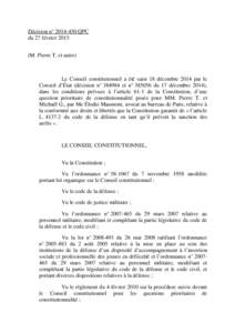 Décision n° QPC du 27 février 2015 M. Pierre T. et autre (Sanctions disciplinaires des militaires – Arrêts simples)
