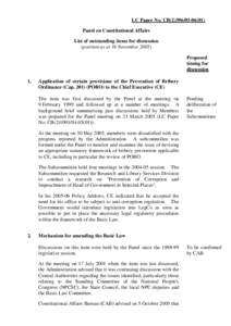 LC Paper No. CB[removed]Panel on Constitutional Affairs List of outstanding items for discussion (position as at 16 November[removed]Proposed timing for