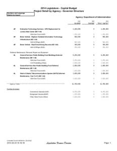 2014 Legislature - Capital Budget Project Detail by Agency - Governor Structure Numbers and Language District by Impact  Agency: Department of Administration