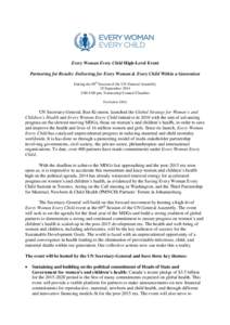 Every Woman Every Child High-Level Event Partnering for Results: Delivering for Every Woman & Every Child Within a Generation During the 69th Session of the UN General Assembly 25 September[removed]:00-5:00 pm, Trusteeship