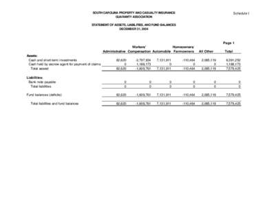 SOUTH CAROLINA PROPERTY AND CASUALTY INSURANCE GUARANTY ASSOCIATION Schedule I  STATEMENT OF ASSETS, LIABILITIES, AND FUND BALANCES