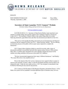 KS04:058 FOR IMMEDIATE RELEASE Thursday, September 2, 2004 Contact: