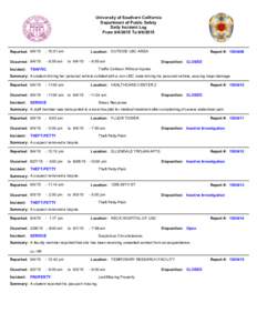 University of Southern California Department of Public Safety Daily Incident Log FromToReported: 9/4/15