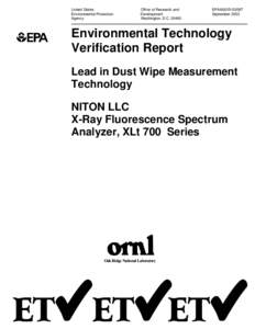 Lead in Dust Wipe Measurement Technology NITON LLC X-Ray Fluorescence Spectrum Analyzer, XLt 700 Series