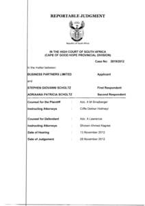 RJ3PORTABLEJUDGMENT  Republic of South Africa IN THE HIGH COURT OF SOUTH AFRICA (CAPE OF GOOD HOPE PROVINCIAL DIVISION)