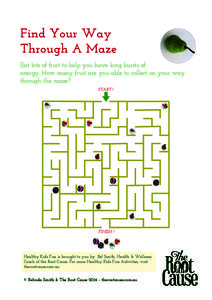 Find Your Way Through A Maze Eat lots of fruit to help you have long bursts of energy. How many fruit are you able to collect on your way through the maze? START !