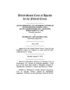 United States Court of Appeals for the Federal Circuit __________________________ ALCON RESEARCH, LTD. (FORMERLY KNOWN AS ALCON MANUFACTURING, LTD.), ALCON LABORATORIES, INC., AND KYOWA