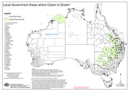 Local Government Areas where Cotton is Grown* Legend Local Govt Areas 1  Cotton Growing LGAs