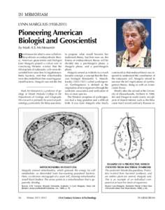 IN MEMORIAM LYNN MARGULIS[removed]Pioneering American Biologist and Geoscientist by Mark A.S. McMenamin