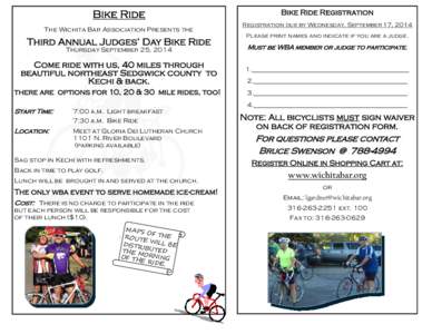 Bike Ride The Wichita Bar Association Presents the Third Annual Judges’ Day Bike Ride Thursday September 25, 2014