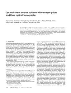 Optimal linear inverse solution with multiple priors in diffuse optical tomography Ang Li, Greg Boverman, Yiheng Zhang, Dana Brooks, Eric L. Miller, Misha E. Kilmer, Quan Zhang, Elizabeth M. C. Hillman, and David A. Boas