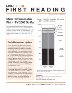 FIRST READING VOLUME 16, NO. 2 • OCTOBER 2002 State Revenues Are Flat in FY 2003 So Far