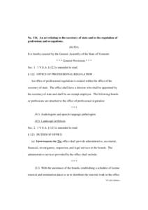 No[removed]An act relating to the secretary of state and to the regulation of professions and occupations. (H.524) It is hereby enacted by the General Assembly of the State of Vermont: * * * General Provisions * * * Sec. 1