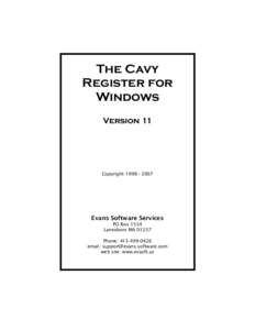 The Cavy Register for Windows Version 11  Copyright 1998—2007